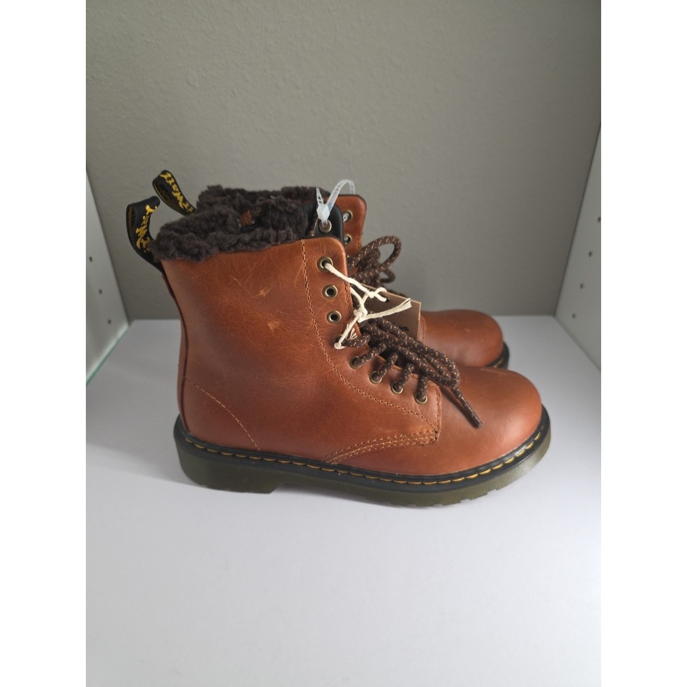 Dr. Martens 1460 Serena Unisex Kids Boots Sz 4 Brown Leather Faux Fur Lined - Picture 7 of 10